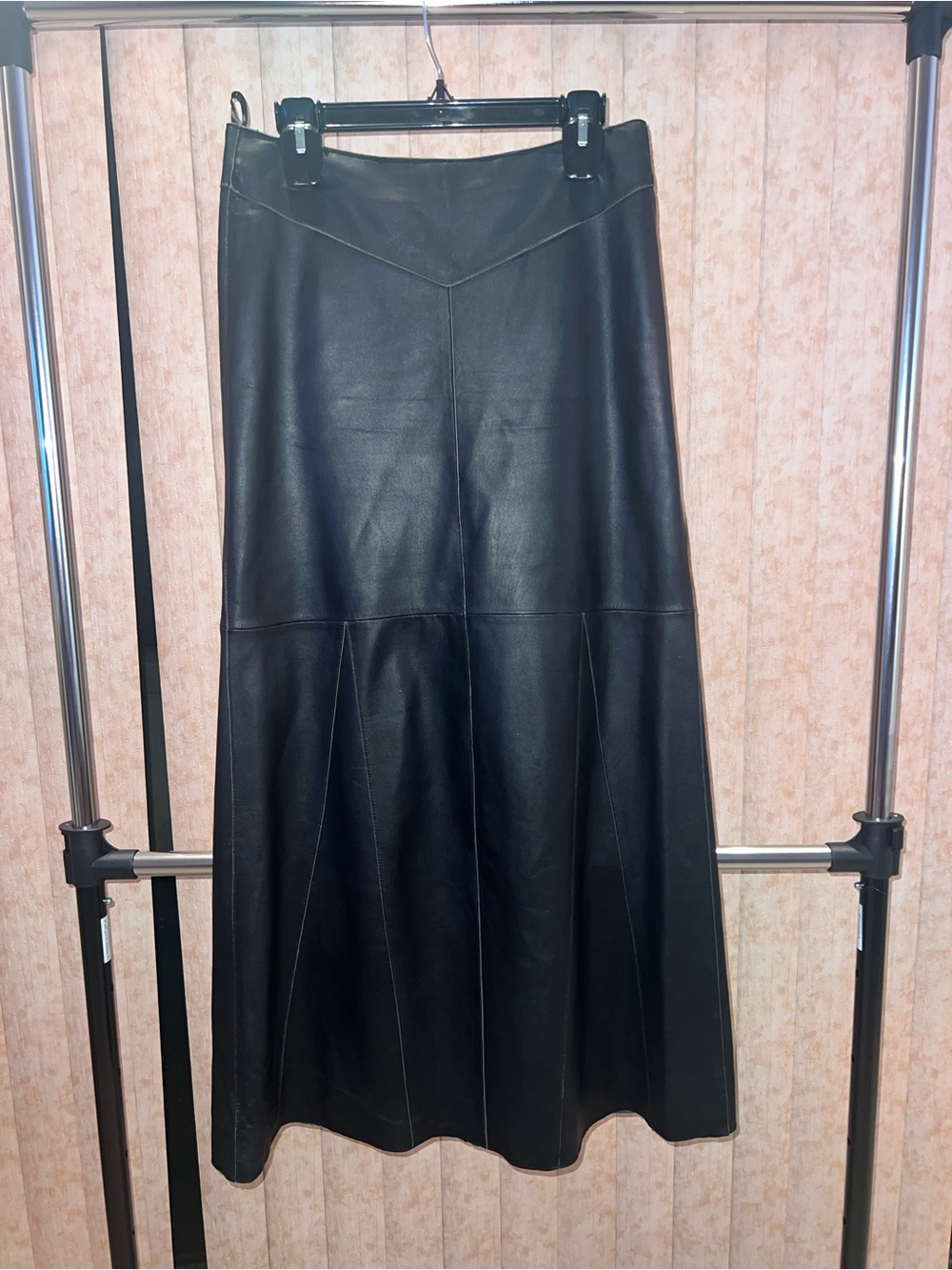 Black Leather A-Line Maxi Skirt - Classic Women's Skirt